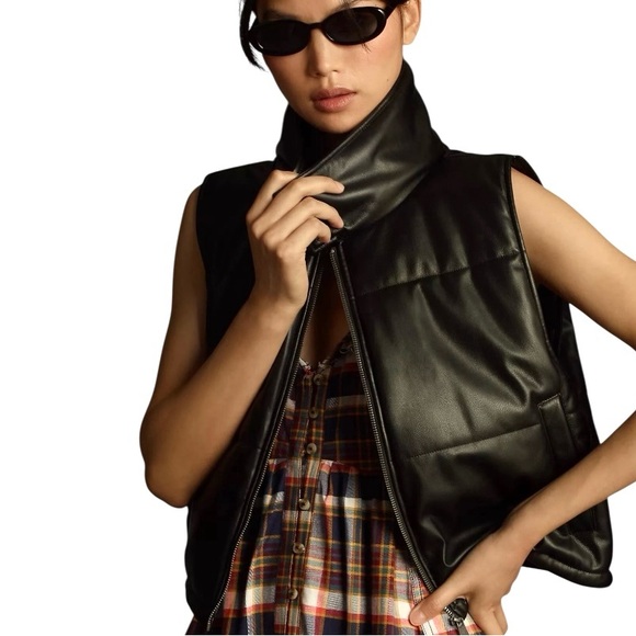 Anthropologie Faux Leather Puffer Vest - Picture 7 of 10